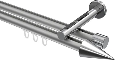 Produktbild von Interdeco Innenlaufstange / Gardinenstange mit Innenlauf Silbergrau / Chrom, Typ Siteno Savio (Kegel), 20 mm Ø 2-läufig, 100 cm