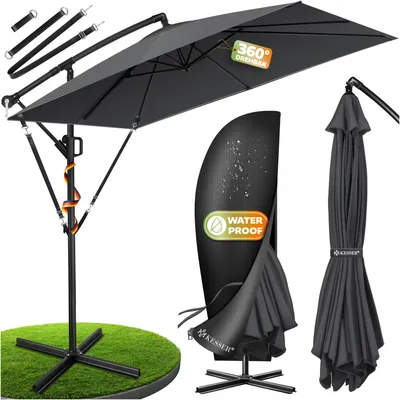Produktbild von KESSER® Ampelschirm Holly Sonnenschirm Rechteckig mit und ohne LED Solar inkl. Abdeckung + Windsicherung mit Kurbel | Kurbel-Schirm mit Ständer UV-Schutz Aluminium Wasserabweisend Ø350cm Gartenschirm
