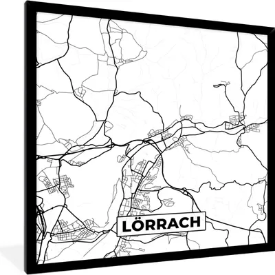 Produktbild von MuchoWow® Gerahmtes Poster Karte - Lörrach - Stadtplan 40x40 cm - Poster mit Schwarzem Bilderrahmen Wandposter Rahmen Foto Bilder - Mit Rahmen - Wanddekoration Schlafzimmer