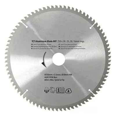 Produktbild von Hartmetall Sägeblatt für Aluminium 250 x 30 mm 80 Zähne mit Reduzierringen