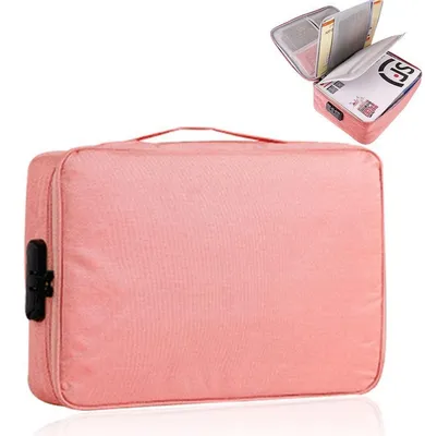 Image de Organisateur de documents étanche avec serrure, sac de rangement rose