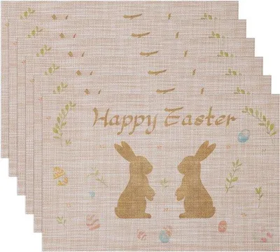 Produktbild von Placemats aus Keramik, Set von 6, Ostereier-Design, Blumen, Hasen, Tischdeko für Ostern, Frühling, Party, Dekoration