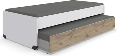 Produktbild von Jugendzimmer-Bett mit 90x200 cm Liegefläche in weiß mit Eiche, mit Bettschublade NOLI-43