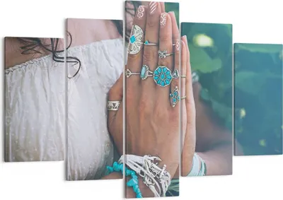 Produktbild von Bild auf Leinwand - Leinwandbild - 5 Teile - Hände Schmuck Boho - 150x100cm - Wand Bild - Wanddeko - Wandbilder - Leinwanddruck - Bilder - Wanddekoration - Leinwand bilder - Wandbild - EA150x100-4412