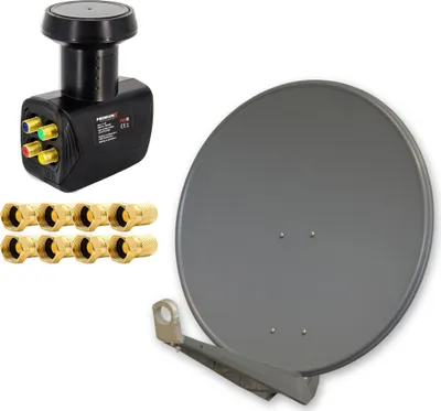 Produktbild von PremiumX DELUXE80 Aluminium 80cm Digital SAT Schüssel Anthrazit LNB Quad 0,1 dB 8x  F-Stecker