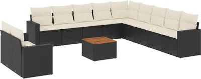 Produktbild von vidaXL 12-tlg. Garten-Sofagarnitur mit Kissen Schwarz Poly Rattan