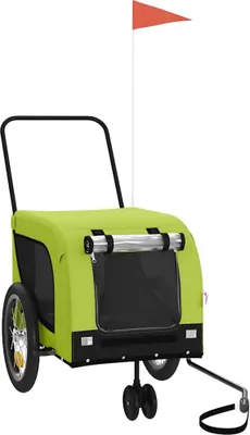 Obrázok produktu pre vidaXL Príves na bicykel Psy Zelená a čierna Oxford tkanina a žehlička