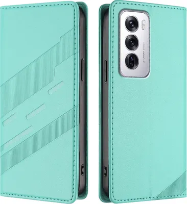 Image de Etui pour Oppo Reno12, étui portefeuille en cuirPolyuréthaneavec fente pour cartes et fonction Türkis stand