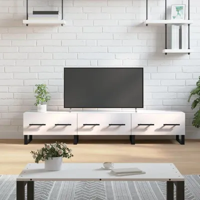 Image de Meuble TV suspendu - Meuble TV moderne blanc brillant avec espace de rangement et fixation murale