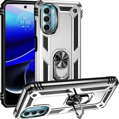 Produktbild von Moto G 5G 2022 Hülle, Dual Layer Robust Militäre Schutzhülle mit Ringhalterung Ständer für Motorola Moto G 5G 2022 Silber