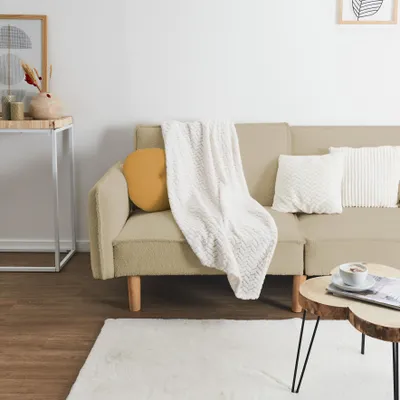 Produktbild von Cremefarbene Sherpa-Kunstfelldecke 120 x 150 cm