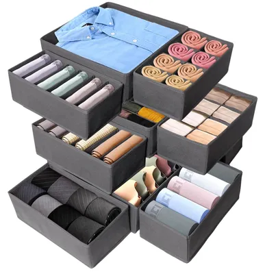 Schubladen-Organizer-Set 12-teilig, faltbare Aufbewahrungsboxen, Grau