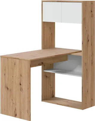 Produktbild von Schreibtisch Dmangn, Umkehrbarer Eckschreibtisch mit Bücherregal, Arbeits- oder Bürotisch mit mehreren Positionen, 108x70h140 cm, Weiße und Eichenäste