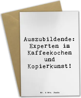 Produktbild von Mr. & Mrs. Panda Grußkarte Spruch Auszubildende Kaffeekünstler - Weiß - Geschenk, hochzeitskarten, Berufsgestaltung, Berufsprodukte, Beruf, Klappkarte, weihnachtskarten