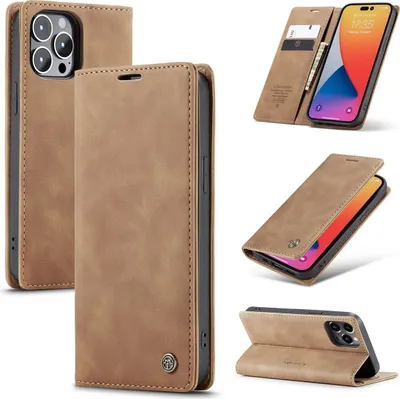 Produktbild von König Design Hülle kompatibel mit iPhone 14 Pro Max Kunstleder Handyhülle - Handy Case Braun