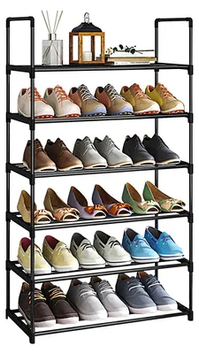 Schmales Schuhregal mit 6 Ebenen, Metall, verstellbar, 58x28x109 cm