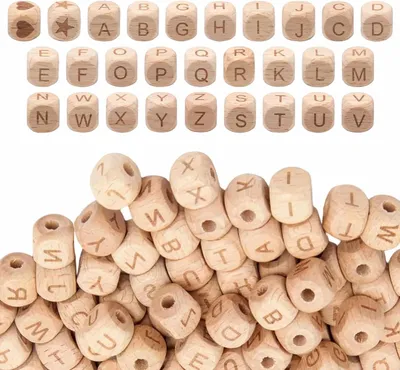 Obrázok produktu pre Drevené korálky s písmenami 116 dielov, 12 mm, A-Z písmená, pre DIY náramky
