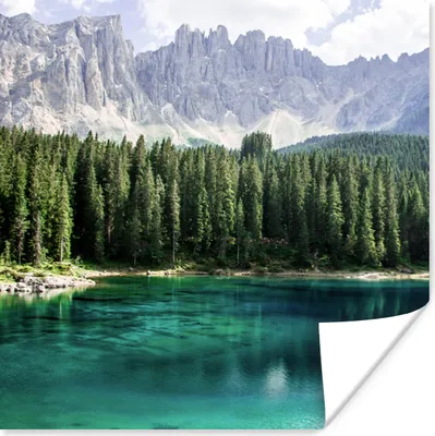 Produktbild von MuchoWow® Poster Berge - Bäume - Wasser 75x75 cm - Wand Dekoration