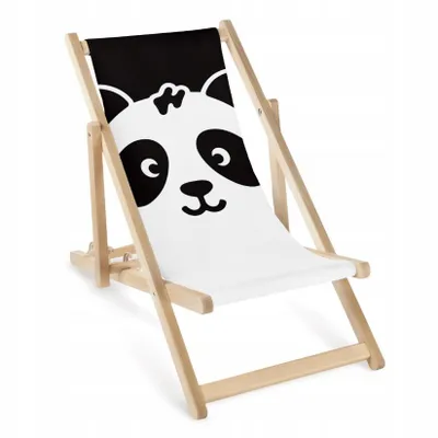 Obrázok produktu pre Detské drevené skladacie a nastaviteľné ležadlo „Panda“ – záhradné ležadlo s potlačou
