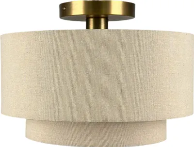 Image de Plafonnier Relaxdays, lin et métal, H x P : 24 x 35 cm, E27, pour salon ou chambre à coucher, beige/bronze