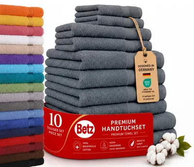 Produktbild von Betz Premium Classic Frottier Handtuch-Set 10-teilig - 2X Liegetücher - 4X Handtücher - 2X Gästetücher - 2X Seiftücher - anthrazit