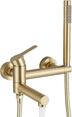 Immagine prodotto di Miscelatore per vasca da bagno, finitura oro spazzolato, design a parete, PVC oro spazzolato