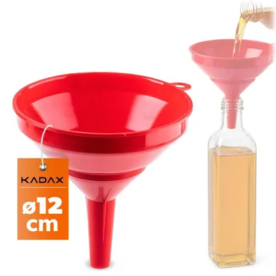 Produktbild von KADAX Trichter Ø 12 cm aus lebensmittelechtem Kunststoff, Einfülltrichter mit schmalem Auslauf, Einfüllhilfe für Flaschen, Küchentrichter, Kunststofftrichter für Küche (Rot)
