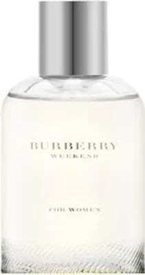A clear, front-facing studio shot of a Burberry Weekend for Women Eau de Parfum bottle.