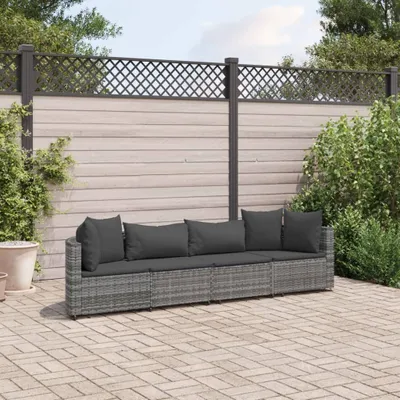 Produktbild von Design 4-tlg. Garten-Sofagarnitur mit Kissen Grau Poly Rattan, Gartenmöbel-Sets 2024 Neu
