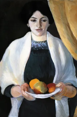 Produktbild von August Macke Kunstdruck Bild - Porträt Der Frau Des Künstlers Mit„pfeln, 1909 (120 x 80 cm)