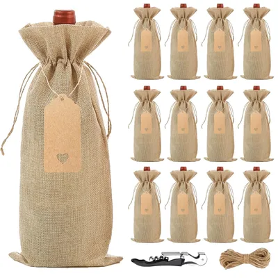 Immagine prodotto di Set di 12 sacchetti riutilizzabili in iuta per bottiglie di vino