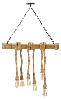 Image de Mauro Ferretti plafonnier corde de bambou 6 lumières E27 80x15x120 cm marron