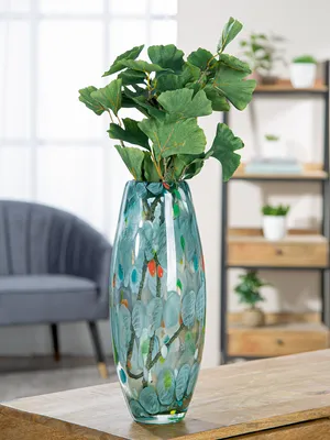 Produktbild von Gilde Glasart, Vase,  Fuego , gesprenkelt, Glas, grün, VE 2, L. 15 cm, B. 15 cm, H. 31 cm Höhe: 31.00 cm Breite: 14.50 cm Tiefe: 14.50cm  59220