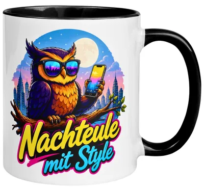 Produktbild von Tasse Eule – „Nachteule mit Style“ – lustiger Eulen Geschenk Becher für Nachtschwärmer