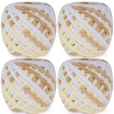 Immagine prodotto di Filato Chunky, confezione da 4, 400g per confezione, colore kaki-giallo-bianco, poliestere, spessore 7 mm