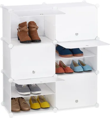 Image de Armoire à chaussures - Portes - 95 x 85 x 31,5 cm - 12 compartiments - Rangement à chaussures - Plastique - Blanc