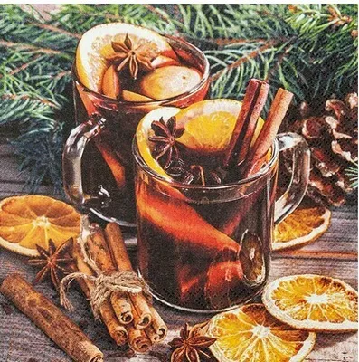 Produktbild von 20 kleine Cocktailservietten Glogg - Glühwein frisch zubereitet 25x25cm
