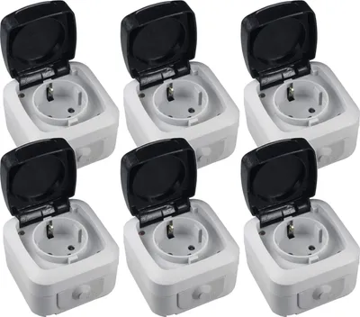 Produktbild von 6er Set Feuchtraum Steckdosen AP IP44 250V 16A Aufputz Steckdose