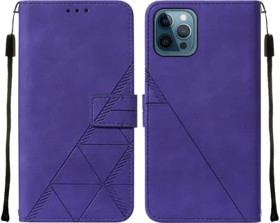 Produktbild von iPhone 12 Pro Max Hülle, Schlank Prägung Flip Leder Kartenfächer Schutzhülle mit Ständer für iPhone 12 Pro Max Lila