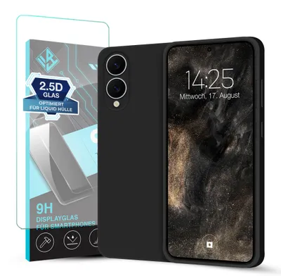 Produktbild von Hülle für Samsung Galaxy S25 Edge mit 9H Displayglas Displayschutz Case Cover Bumper Smartphone Softgrip Schutzhülle Farbe: Schwarz