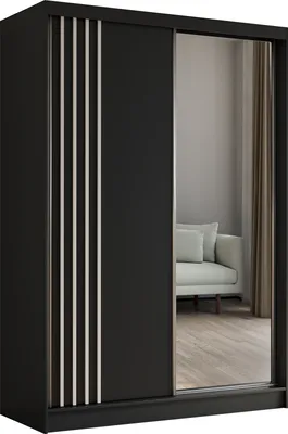 Produktbild von Masseno Schiebetürenschrank NELVIA 150 cm Kleiderschrank Schlafzimmer Schrank 2-türig mit Spiegel und Lamellen Schwarz