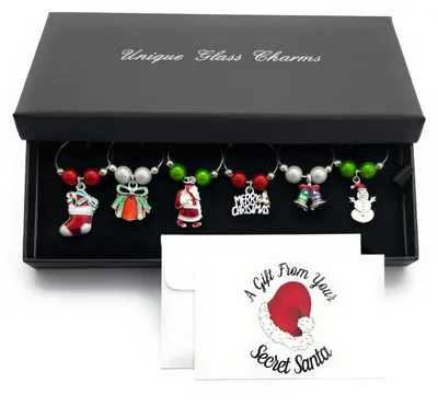 6 Weihnachtskugel-Anhänger für Weingläser, Geschenkbox, 2,2 cm Ring