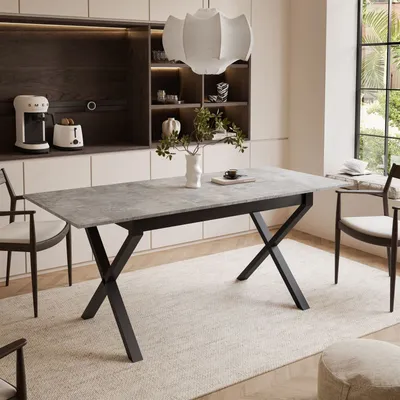 Produktbild von ARTON II ausziehbarer Tisch 140 cm Bellato Grau, Schwarzmetall X-Beine
