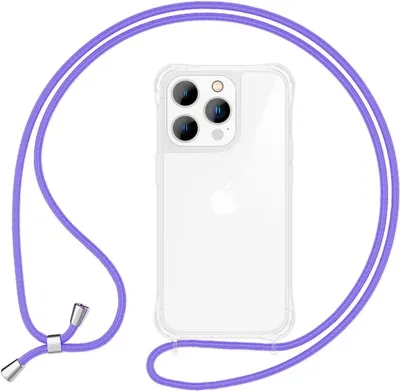 Immagine prodotto di Custodia con catena per iPhone 14 Pro - Custodia trasparente per cellulare con cordino viola
