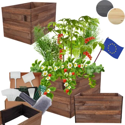 Produktbild von MODO24 Hochbeet Holz, Pflanzkasten, Massivholz, Kiefer, Kräuterbeet, Blumenkasten, Garten, Terrasse, 54x103x80 cm, Braun, ZP06