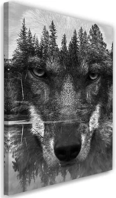 Produktbild von Leinwandbild schwarzer wolf abstrakt 40x60 cm Feeby grau wandbild bereit zum aufhängen