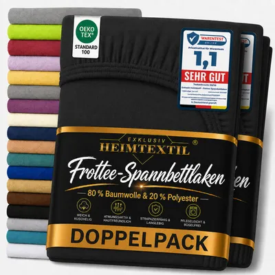Produktbild von Frottee Spannbettlaken Doppelpack Rundumgummizug 140 - 160 x 200 cm Schwarz