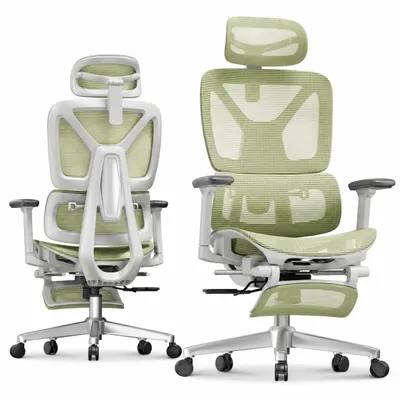 Produktbild von FLEXISPOT ErgoX Ergonomischer Bürostuhl mit Fußstütze, 3D-Armlehnen & Kopfstütze, 5D-verstellbare Rückenlehne, Tragfähigkeit von 136 kg, Grün