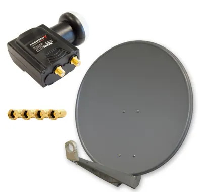 Produktbild von PremiumX DELUXE80 Satellitenantenne 80 cm Alu Anthrazit DELUXE Twin LNB 4x F-Stecker