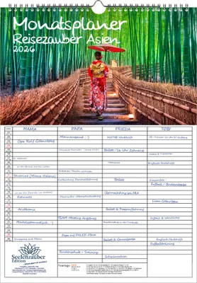 Produktbild von Reisezauber Asien Planer Familienplaner 4 Spaltenplaner DIN A3 Kalender für 2026 Urlaub Reise Stadt und Land - Seelenzauber